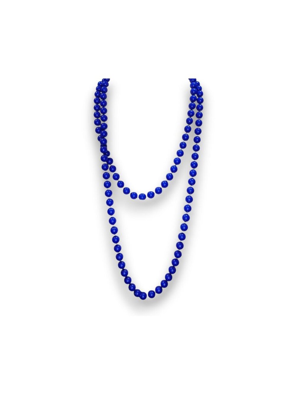 Retro Mod Plastic Cobalt Blue Beaded Necklace 52 Inch